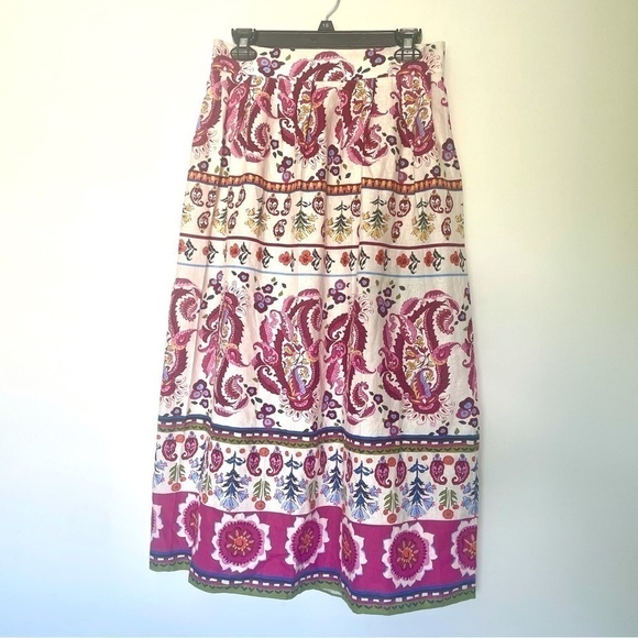 New CAROLINE CONSTAS Printed Linen Blend Bralette Crop Top and Midi Skirt Set - Picture 8 of 11